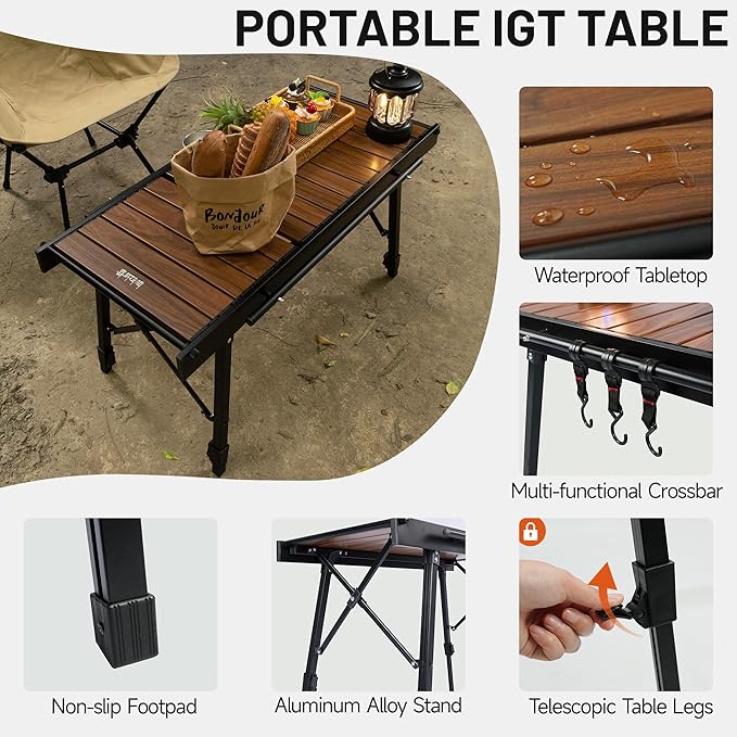 Himalaya Folding Camping Table IGT Portable Outdoor Camp Kitchen System, Adjustable Aluminum Foldable, Ultralight Lightweight with Carrying Zipper Bag for Patio BBQ Backyard Car Camping Picnic RV