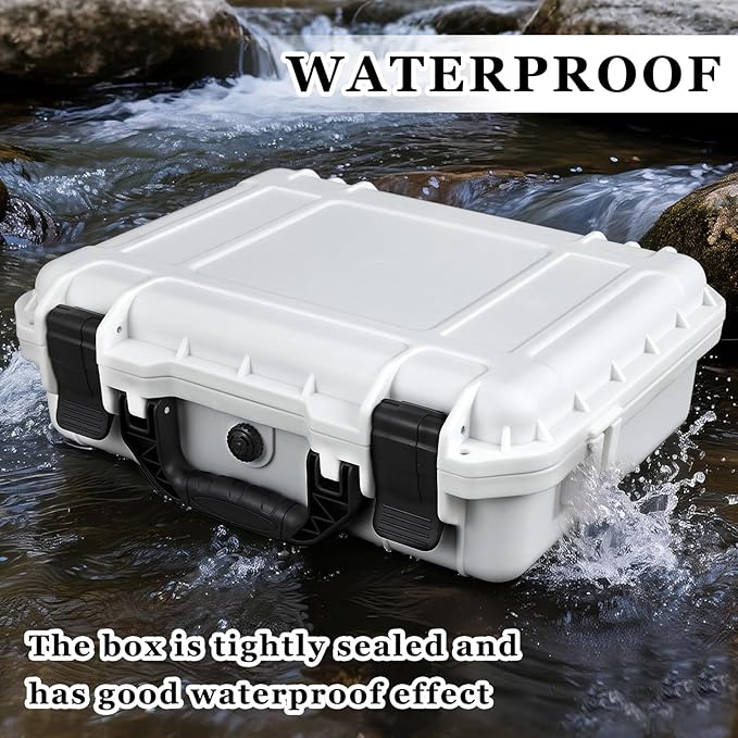 16.3 x 12.4 x 6.5 Inch Waterproof Hard Case with DIY Customizable Foam Insert Portable Protective Case with Knife for Camera Drones Equipments Tools Test Instruments (White)
