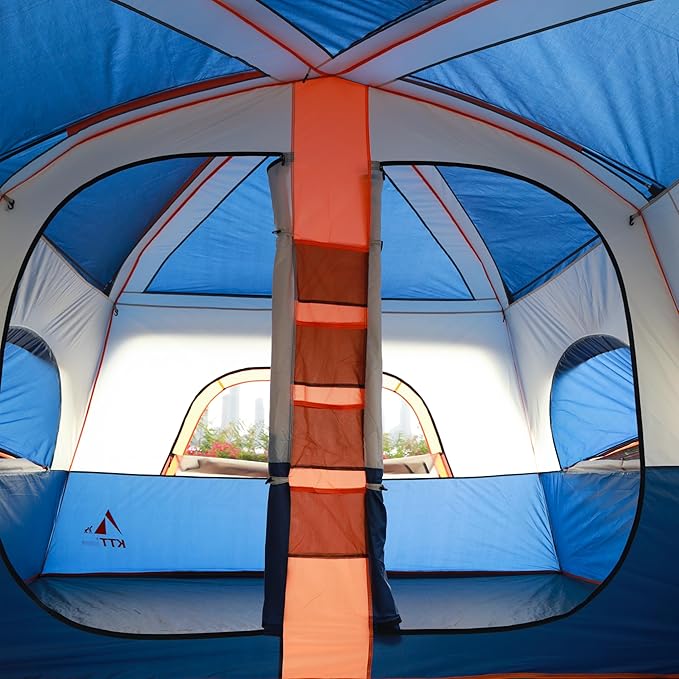 KTT Extra Large Tent 6-10-12-14 Person(A),Family Cabin Tents,2 Rooms,3 Doors and 3 Windows with Mesh,Straight Wall,Waterproof,Double Layer,Big Tent for Outdoor,Picnic,Camping,Family Gathering