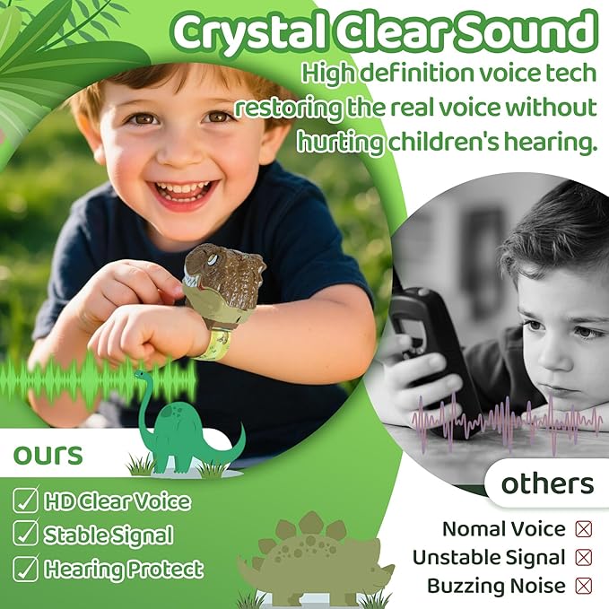 Vvinca Walkie Talkies for Kids 2 Pack Dinosaur - Toys for Boys Girls Age 3-5 5-7 8-12 T-Rex Adjustable Strap Long Range Clear Sound Dino Walkie Talkie Outdoor Camping Christmas Birthday Gifts Toddlers