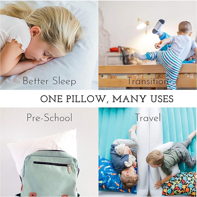 Little Sleepy Head Toddler Pillow with Pillowcase 13x18 - Kids Pillow for Sleeping - Toddler Pillow - Better Neck Support Ergonomic Pillow and Toddler Pillowcase - Best Pillows for Kids (White)