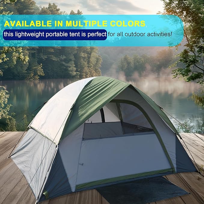 4 Person Dome Camping Tent, Double Layer Waterproof, Removable Rain Fly, for Outdoor Hiking, Fishing