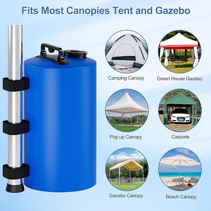Canopy Water Weights Bag, 88 lb Tent 4 Leg Weights Bag, Portable 10L Water Bag Windproof Fixed Canopy Weights Bag, for Outdoor Pop Up Tent, Canopies, Gazebo, Shelter, 4 Pack (10L Blue)