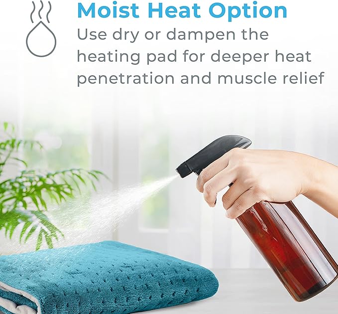 Pure Enrichment® PureRelief XL Heating Pad - 12" x 24" Electric Heating Pad for Back Pain & Cramps, 6 Heat Settings, Soft Machine Wash Fabric, Auto-Off & Moist Heat (Blue)