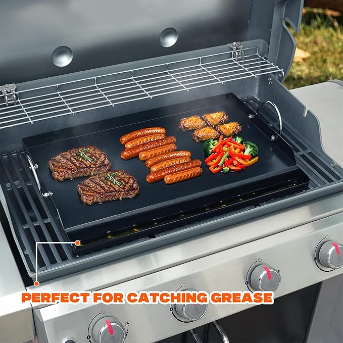 onlyfire Universal BBQ Griddle for Charcoal/Gas Grills, Ceramic Coated Non-Stick Flat Top Griddle with Handles for Outdoor Cooking, 25" x 16"