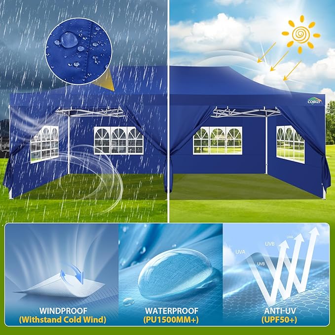 COBIZI 13x26 Heavy Duty Pop Up Canopy Tent with Sidewalls Large Event Tent Wedding Party Tent Ez Up Canopy Windproof UPF 50+ in Garden Backyard Lawn for All Seasons (More Space, More Uses)