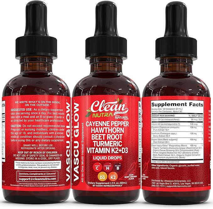 Clean Nutra Cayenne Pepper Drops Supplement Liquid + Hawthorn Berry, Vitamin D3 K2 Beet Root Powder, Ceylon Cinnamon, Turmeric Curcumin, Organic Panax Ginseng, Berberine Extract Organic (2)