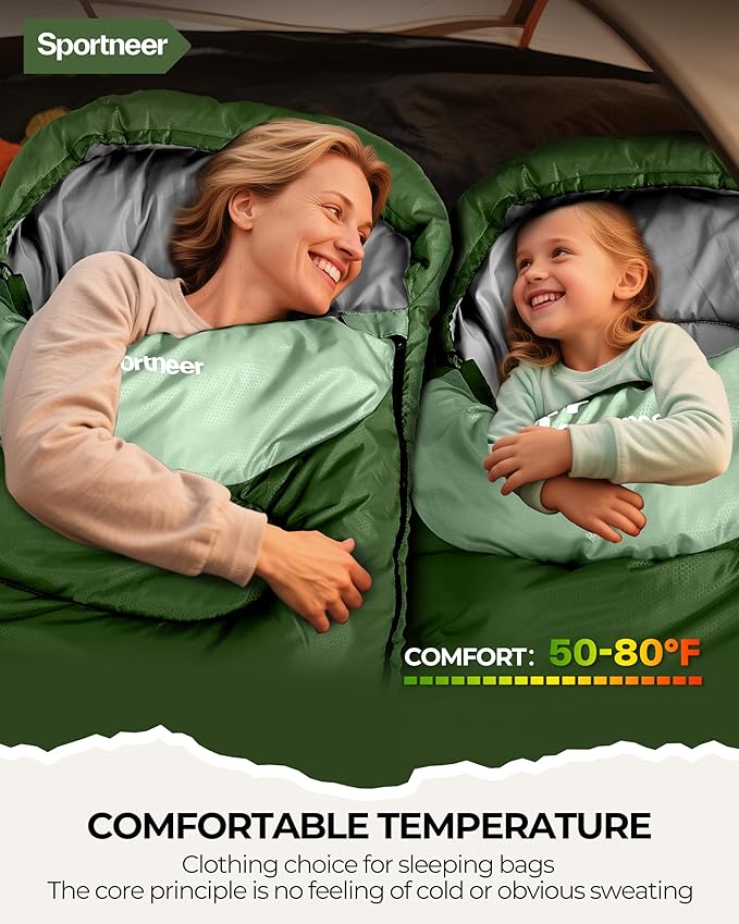 Sportneer Sleeping Bags for Adults, Warm & Cold Weather Sleeping Bag for Adults Kids Boys Girls - Lightweight Compact Camping Gear Equipment, Traveling, Backpacking, Hiking