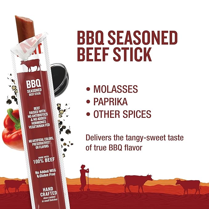 Snack Sticks by Vermont Smoke & Cure – BBQ Seasoned – Beef – Healthy Meat Protein – 1oz Jerky Stick – 24 count carton