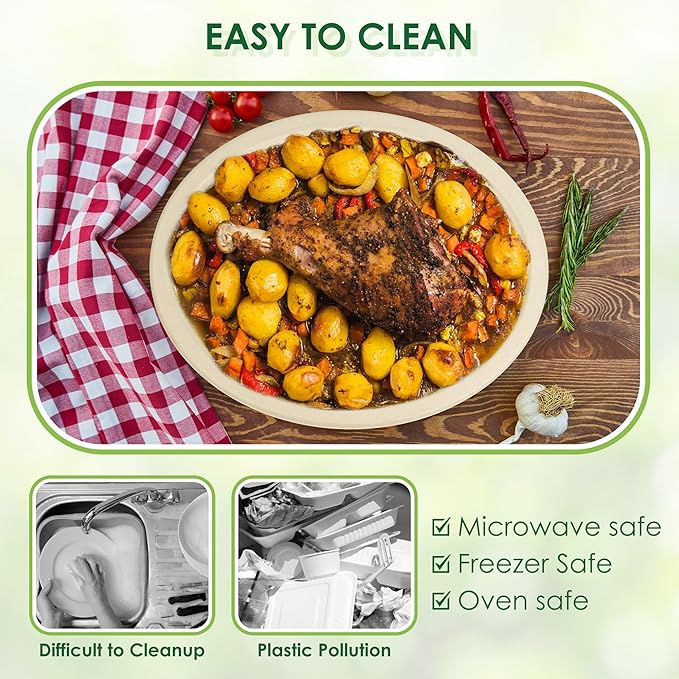 Compostable Oval Paper Plates, 12.5Inch 25Pack Disposable Heavy Duty Bagasse Platters Eco-Friendly Biodegradable Sugarcane Plates for BBQ, Party, Picnic - Natural Brown