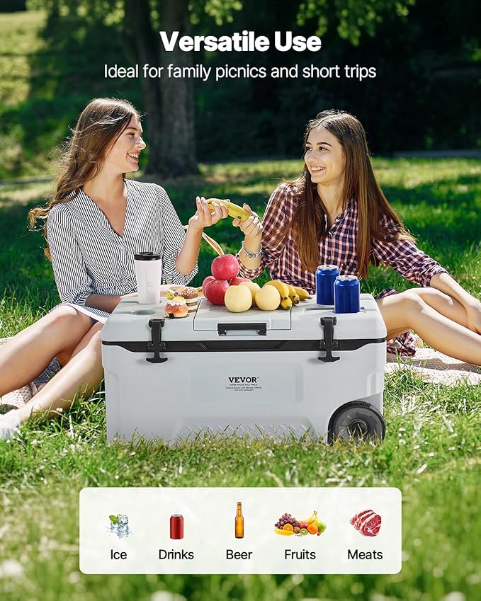 VEVOR Ultra-Light Hard Cooler, Ice Retention Cooler with Heavy Duty Handle, Ice Chest Lunch Box for Camping, Travel, Outdoor, Keeps Cool for up to 6 Days, 30% Lighter Than Rotomolded Coolers