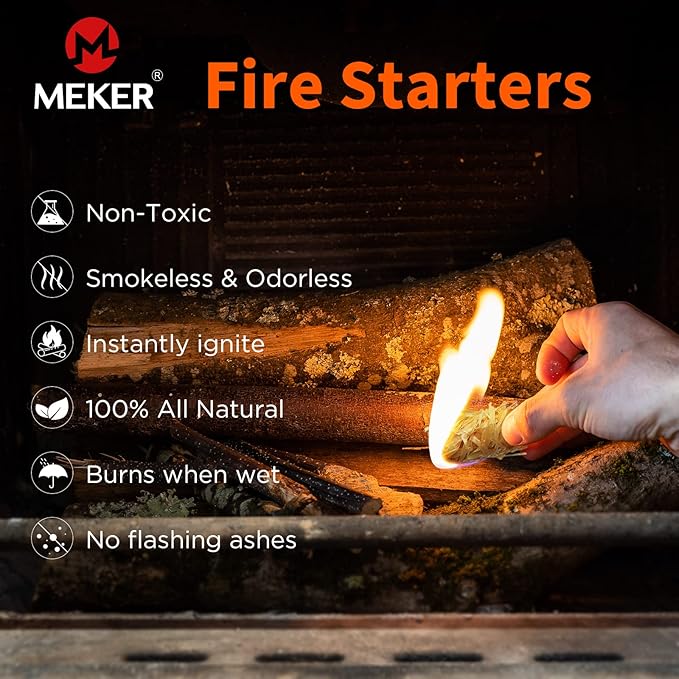 Fire Starters - Natural Fire Starters for Fireplace, Campfires, Fire Pit, BBQ Grill, Wood Stove, All Weather Charcoal Starter, Odorless Fire Starter Eco Friendly