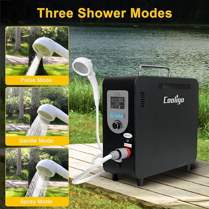 Portable Propane Water Heater for Camping Shower, 40,900 BTU 4500mAh Rechargeable Battery, Tankless Water Shower for Outdoor Shower with Pump, Table Top Camp Water Heater for Camping and Vacationing