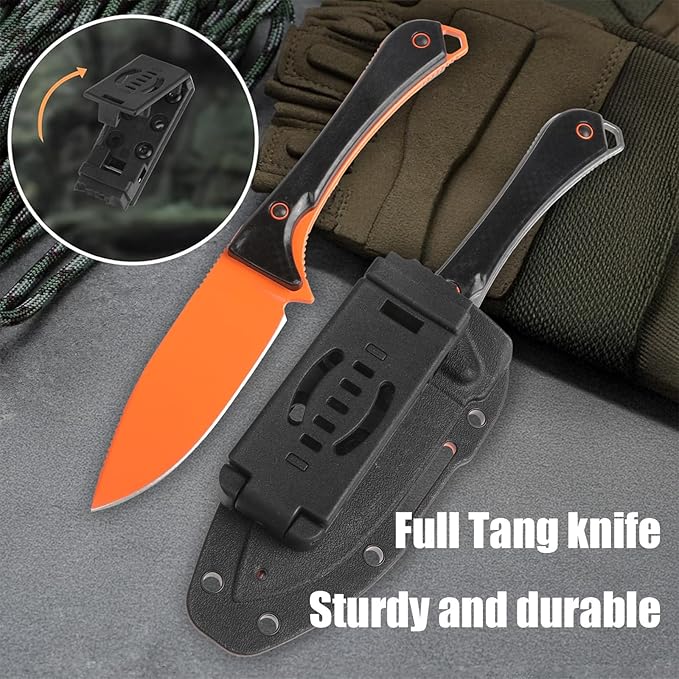 Camping Knife, Fixed Blade Knife With Sheath, Hunting Knife 440c Steel For Outdoor, Hiking, Hunting, Camping (Black)