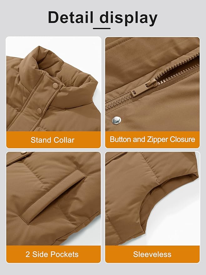 MAGCOMSEN Women's Puffer Down Vest Oversized Zip Up Outerwear Lightweight Winter Padded Gilet Jacket with Pockets