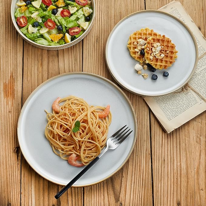 famiware Star Dinner Plates for 6, 10 inches Plate Set, Scratch Resistant, Stoneware Dinnerware, Kitchen Modern Rustic Serving Dishes, Cappuccino White