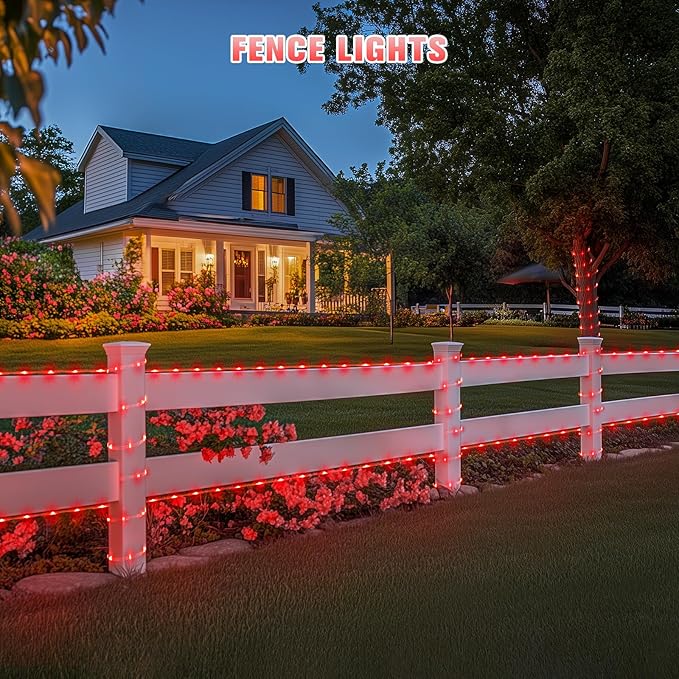 JMEXSUSS 2 * 200 LED Red Solar Rope Lights, 66ft IP 65 Waterproof Solar String Light Outdoor, 8 Modes Christmas Lights for Camp Trampoline Ladder Slide Tent