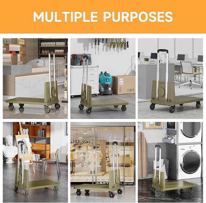 Collapsible Wagon Cart Heavy-Duty 330 lbs Capacity: Foldable Utility Cart with All-Terrain Wheels for Groceries/Beach/Camping, Rolling Crate Hand Truck Dolly with Platform Utility Trolley Cart,Green