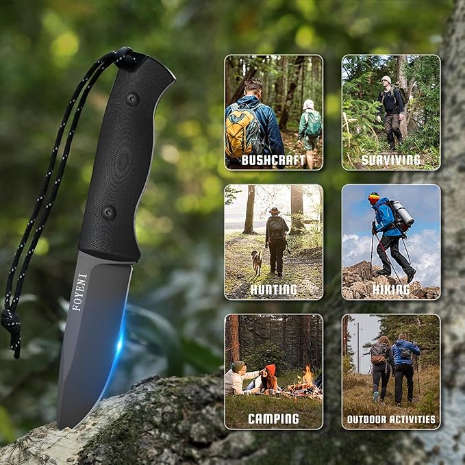 Survival Knife with Fire Starter and Kydex Sheath, 9.7" Full Tang Fixed Blade Hunting Knife with G10 Handle for Bushcraft,Outdoor, Hunting,Fishing,Camping