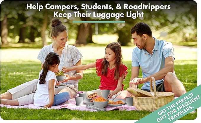 FOODLE Wheat Straw Dinnerware Set - BPA Free & Safety Certified - Unbreakable, Microwave & Dishwasher Safe - Dorm & RV Dishes - Camping Plates Cups and Bowls Set - Great for Kids & Adults - For 6