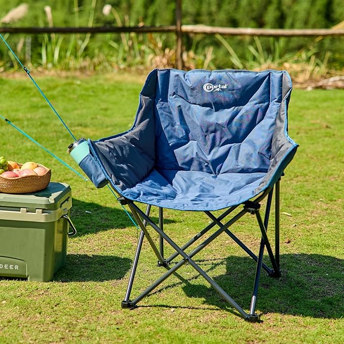 PORTAL 32In Extra Wide Camping Chair for Adults, Oversized Folding Chair with Cup Holder & Carry Bag, Heavy-Duty Outdoor Chair Supports 350 lbs, Portable for Camping, Lawn, Patio