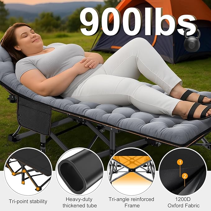 ABORON 2Pack Oversized XXL Folding Camping Cot W/Mat for Adults, 78" L x 32" W x 18" H Heavy Duty Outdoor Bed with Carry Bag,1200 D Layer Oxford Travel Camp Cots
