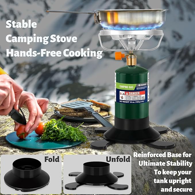 Propane Camping Stove, Portable Backpacking Stove with Adjustable Burner, Stable Camp Gas Stove for Outdoor Cooking, Single Burner Propane Stove for Hiking, Tailgating, Grilling (Fuel not Included)