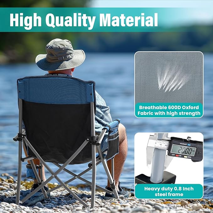 Folding Camping Chair Portable Outdoor Beach Chair, Heavy Duty Foldable Lawn chair Support 330lbs, Collapsible Lightweight Camp Chair with Cup Holder&Carry Bag for Fishing Outside Sports Picnic(Blue)