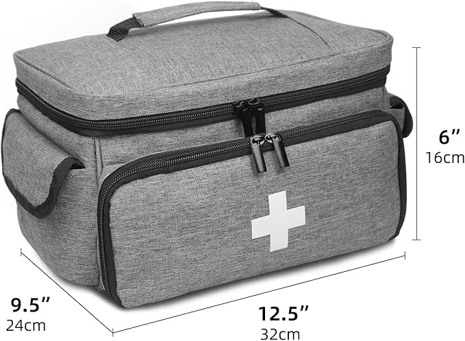 First Aid Bag Empty, Small Medicine Bag Portable Medical Supplies Organizer for Travel, Home, Office, Car, Outdoor, Camping, Hiking (Gray)