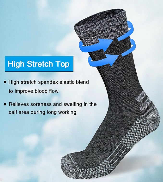 Men's Crew Work Boot Socks Thick Cushioned Moisture Wicking Hiking Sock 4 Pairs