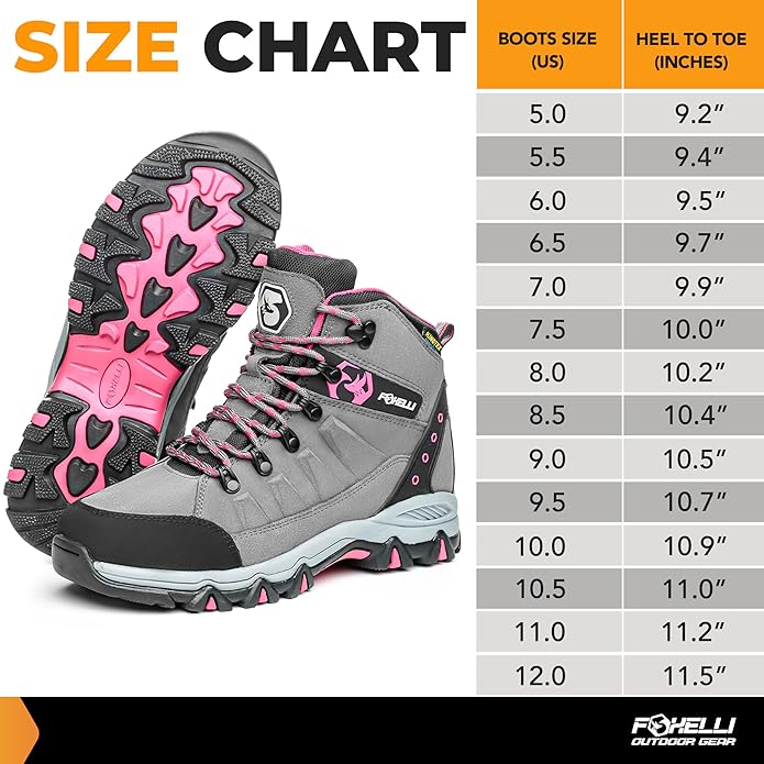 Foxelli Women’s Hiking Boots - Waterproof Lightweight & Breathable Suede Leather