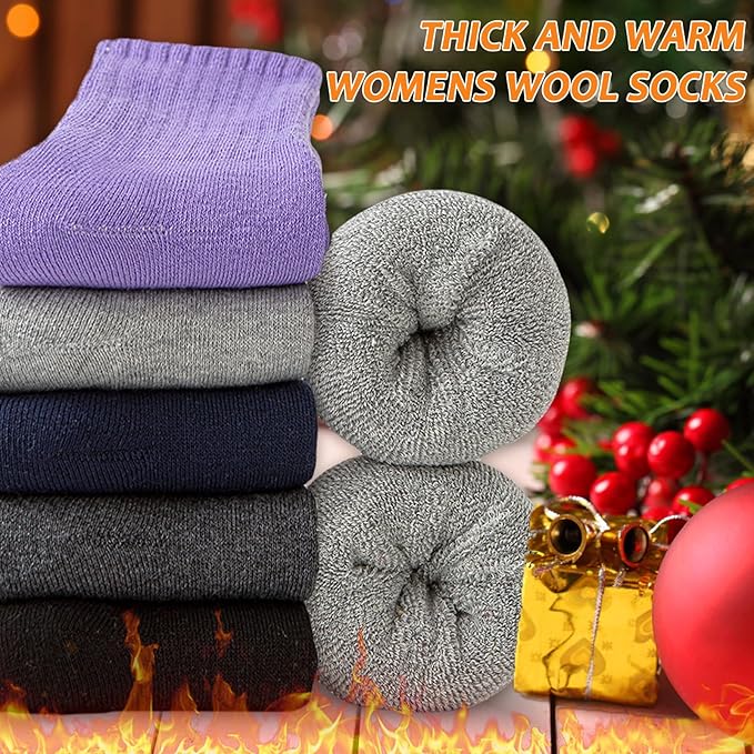 VoJoPi Wool Socks for Women Thermal and Warm Hiking Socks Winter Thick Cozy Cushion Boot Work Socks 5 Pairs