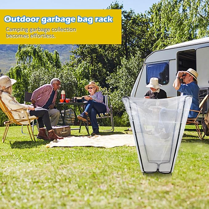 DOUBFIVSY Garden Trash Bag Holder, Heavy Duty Metal Outdoor Leaf Bag Holder Stand Holds 30-45 Gallon Garbage Bags, Multi-Use Bag Holder Frame for Leaves Camping Yard Weeding Lawn Party (1)