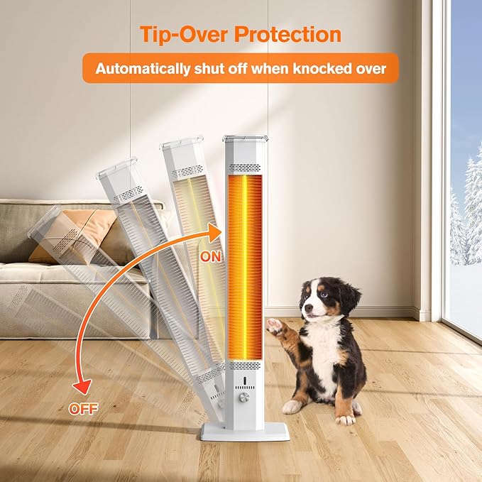 FLOWBREEZE Outdoor Patio Heater, 42in Infrared Heater with Remote, 9 Heat Levels, 9H Timers, Safety Lock, Tip-Over & Overheat Protection, IP65 Waterproof, Portable Electric Heater for Outdoor Use