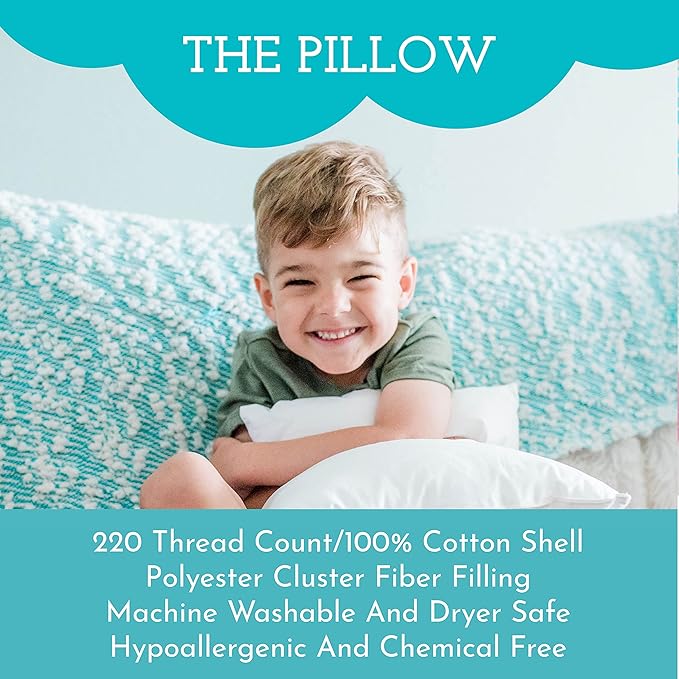 Little Sleepy Head Toddler Pillow with Pillowcase 13x18 - Kids Pillow for Sleeping - Better Neck Support Ergonomic Pillow and Toddler Pillowcase - Best Pillows for Kids (Dinosaurs Pink)
