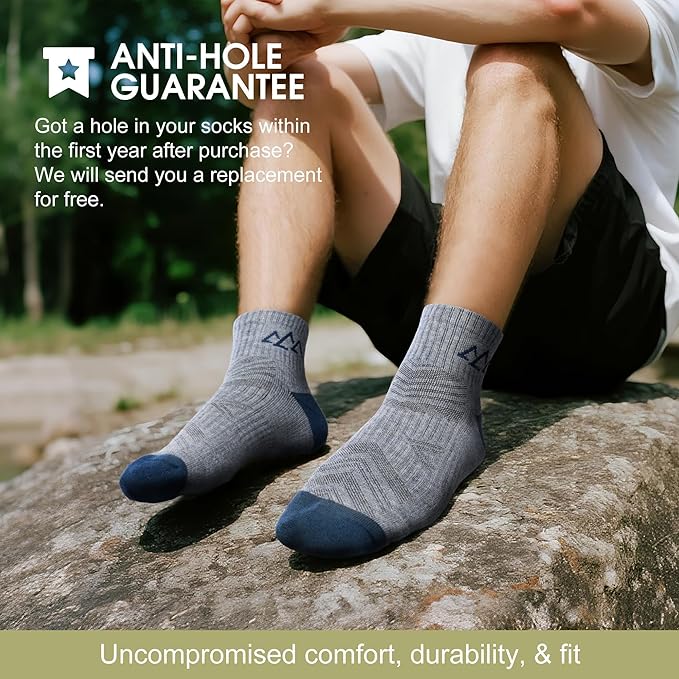 innotree Merino Wool Hiking Socks for Men & Women Quarter Ankle Compression Thick Cushion Breathable Anti Odor Socks, 5 Pairs