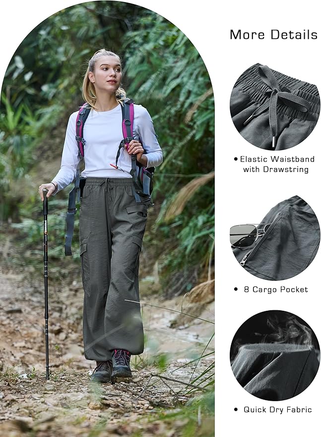 Women's Cargo Hiking Pants Lightweight Casual Quick Dry Straight Leg Camping Travel Pant for Work Golf with Multi-Pocket