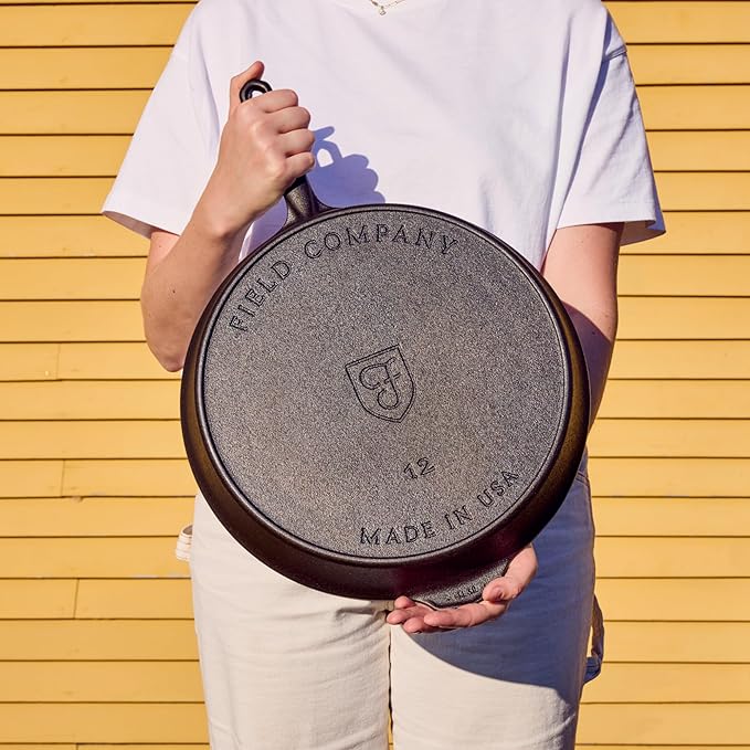 Field Company 13.37 Inch (Extra Large) Cast Iron Skillet – No.12, Perfect for 6-8 Servings, Lightweight & Smooth, Preseasoned with Organic Oil – Made in USA, Non-Toxic, Vintage Design