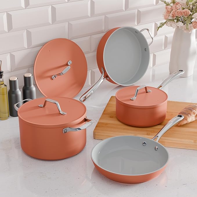 CIARRA Nonstick Ceramic Frying Pan, Non Toxic, PTFE & PFOA Free, Oven Safe & Compatible with All Stovetops, 10.2 Inches, Orange