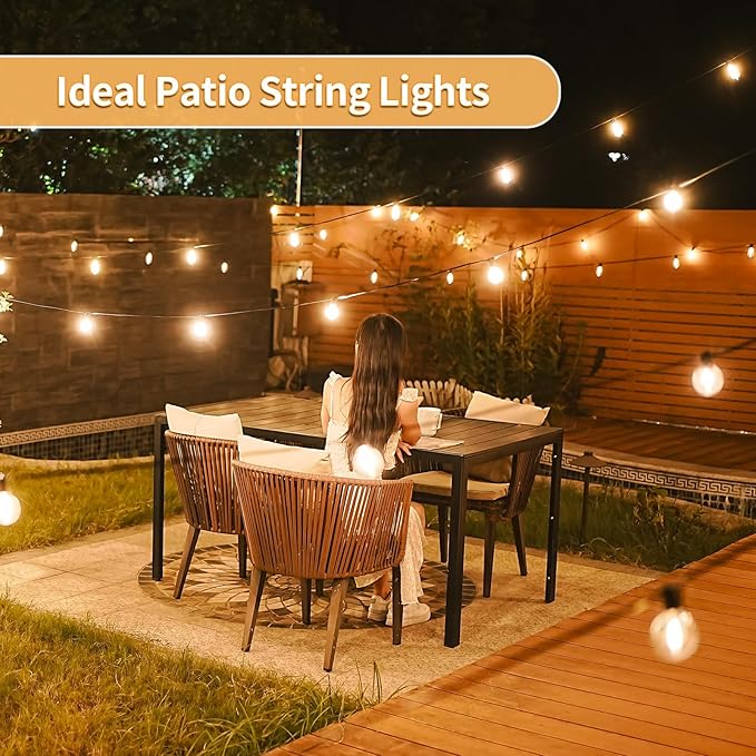 100ft String Lights with Remote, 50+2 LED Bulbs Dimmable Patio Lights Outdoor, 24V Waterproof Plug, G40 Hanging Light for Outside Deck Garden Backyard Porch Party Decor