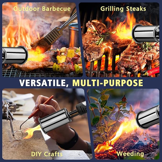 Powerful Propane Torch Gun, Flamethrower with Turbo Mode, Charcoal Torch Lighter with Safety Lock, Kitchen Blow Torch for Cooking, BBQ, Searing Steak, Grill(Tank Not Included)