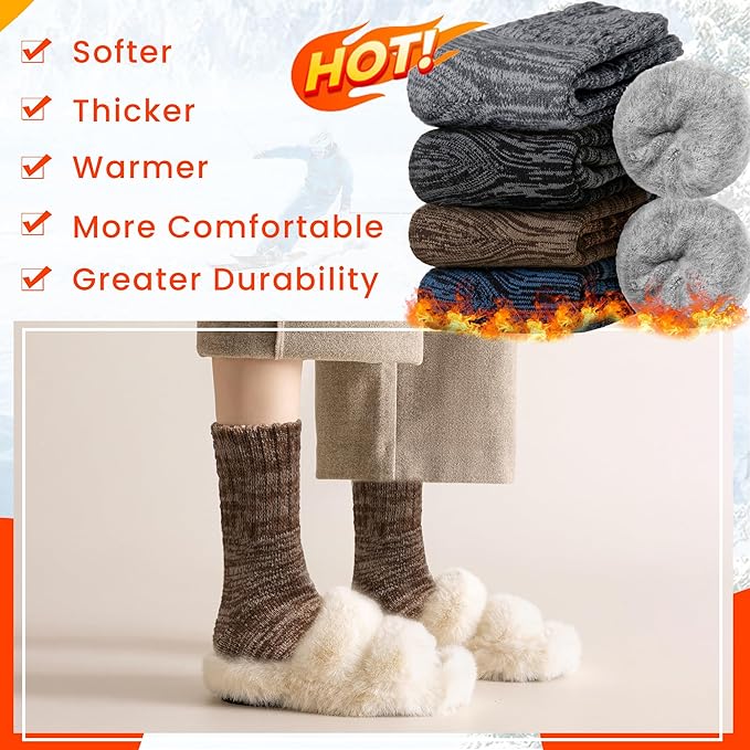 Velice Winter Warm Thermal Socks for Women Extra Thick Insulated Heated Crew Boot Socks for Cold Weather 5 Pairs