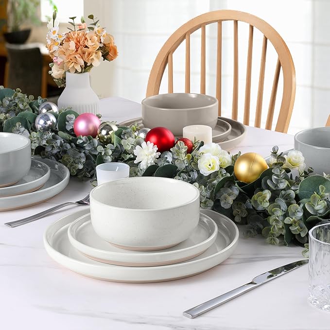 LIANYU Dinnerware Set for 6, 18PCS Dining Plates and Bowls Dishes for Kitchen Dining, Ceramic Dinner Set, Scratch Resistant & Dishwasher Safe, Assorted Colors