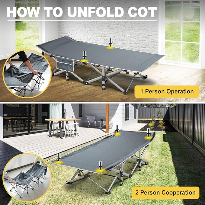 Slendor Folding Camping Cot for Adults with Mattress,Max Load 500lbs Cots for Sleeping Camp Cots for Adults Kids Teenage Portable Travel Camp Cot Bed Mattress for Home Office Beach Garden Tent