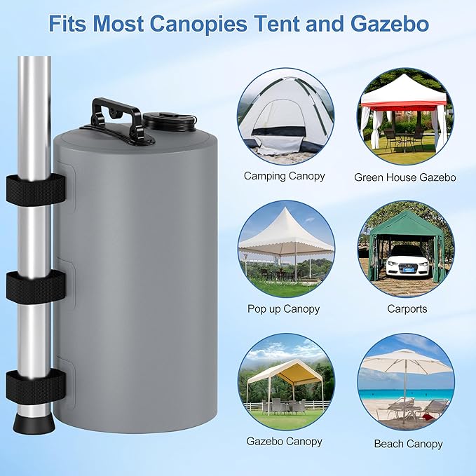 Canopy Water Weights Bag, 88 lb Tent 4 Leg Weights Bag, Portable 10L Water Bag Windproof Fixed Canopy Weights Bag, for Outdoor Pop Up Tent, Canopies, Gazebo, Shelter, 4 Pack (10L Gray)