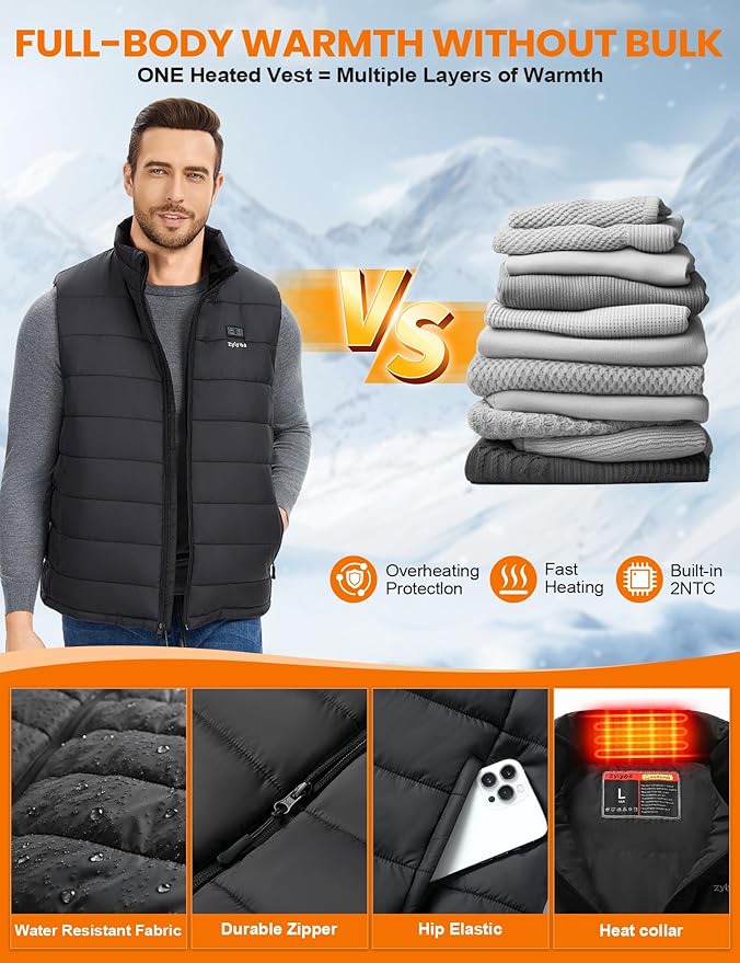 Heated Vest for Men with 18400mAh 7.4V Battery, Rechargeable Electric Warming Vests, Lightweight Thermal Jacket