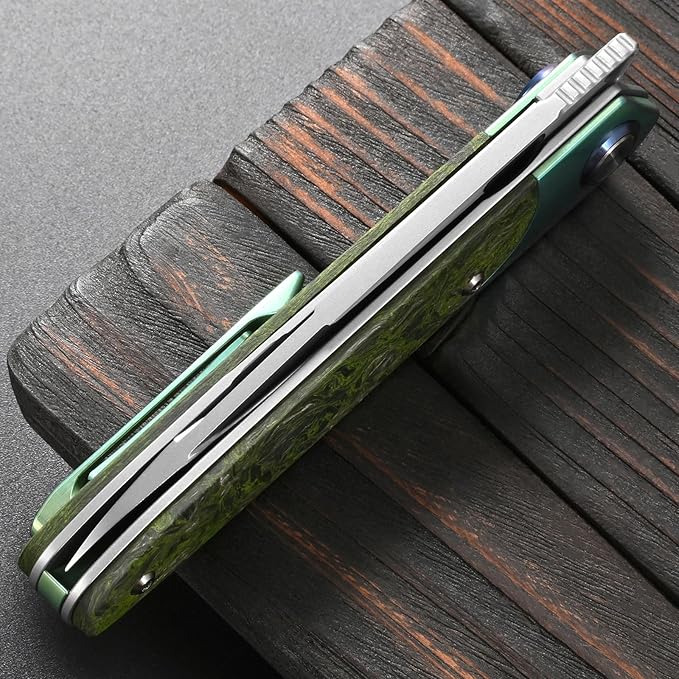 Sitivien ST992 Folding Pocket Knife,Handmade M390 Pearlescent Brushed Steel Blade,Titanium Carbon Fiber Handle EDC Tool Knife for Outdoor Camping,Hiking,Survival,Hunting(Green) … … …