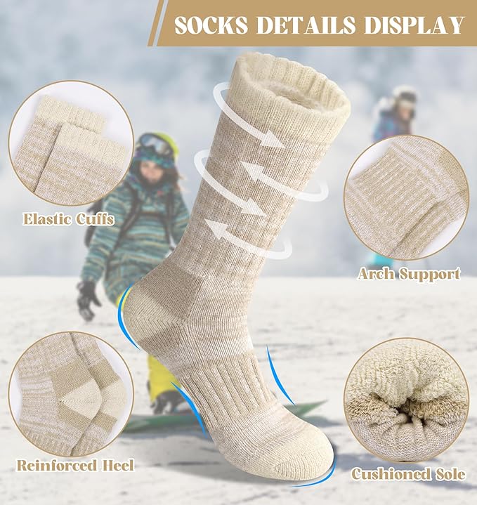 Justay 4 Pairs Merino Wool Socks for Women, Hiking Thermal Warm Winter Cozy Thick Boot Socks for Women Gifts