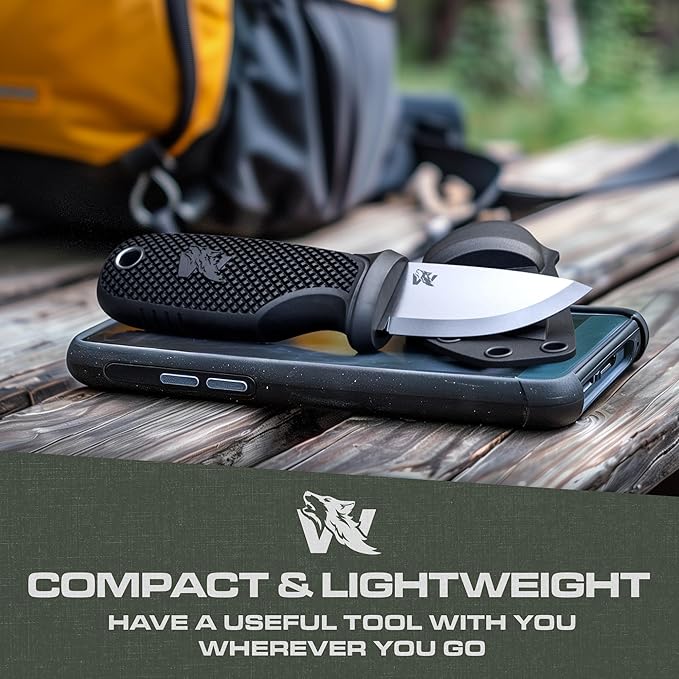 W-MINI 2 - EDC Neck Knife with Sheath and Necklace - Small EDC Fixed Blade Knife Necklace and Belt Clip - Pocket Fixed Blade Knives - Full Tang Neck Knife with Sheath Tactical + Fire Starter
