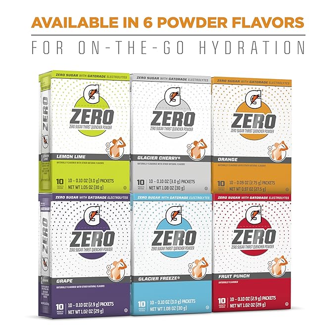 Gatorade G Zero Sports Drink Mix Powder Packets, 3 Flavor Frost Variety Pack, Electrolyte Powder Drink Mix for Hydration, Zero Sugar, 30 Total Packets